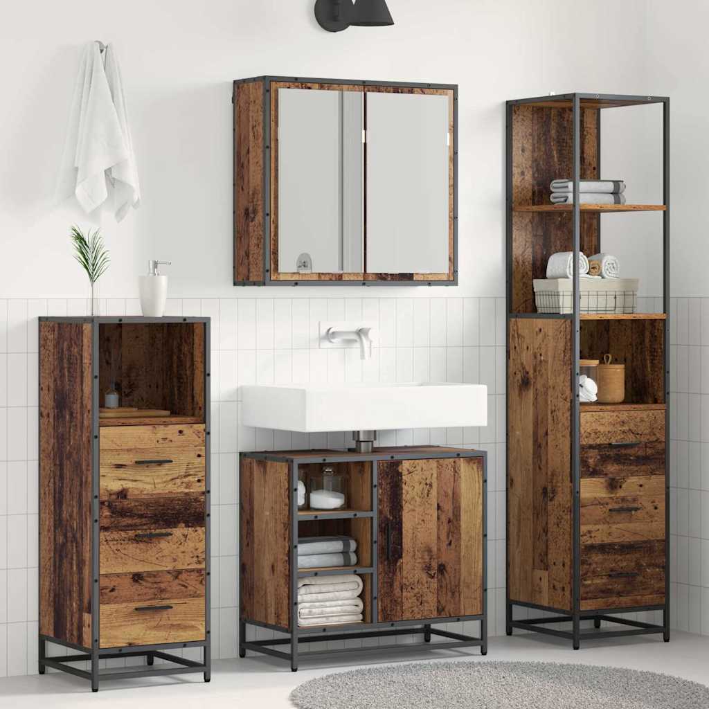 Badezimmermöbel-Set mit Schubladen 4 pcs Altholz Holzwerkstoff