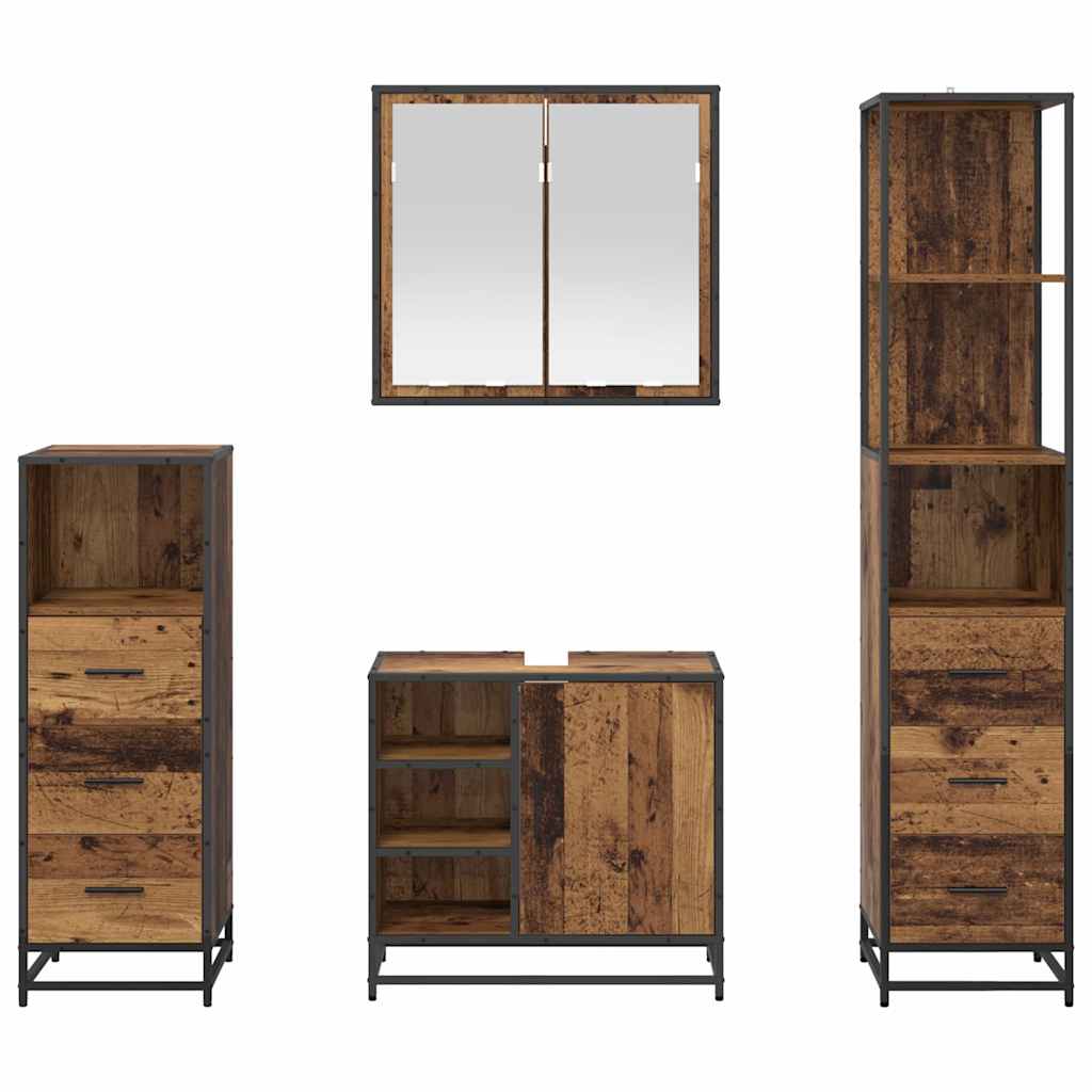 Badezimmermöbel-Set mit Schubladen 4 pcs Altholz Holzwerkstoff