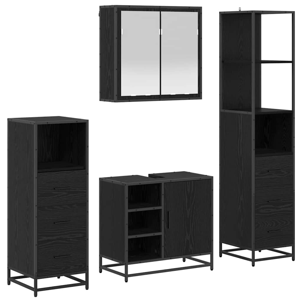 Badezimmermöbel-Set 4 pcs Schwarz Eichen-Optik Holzwerkstoff