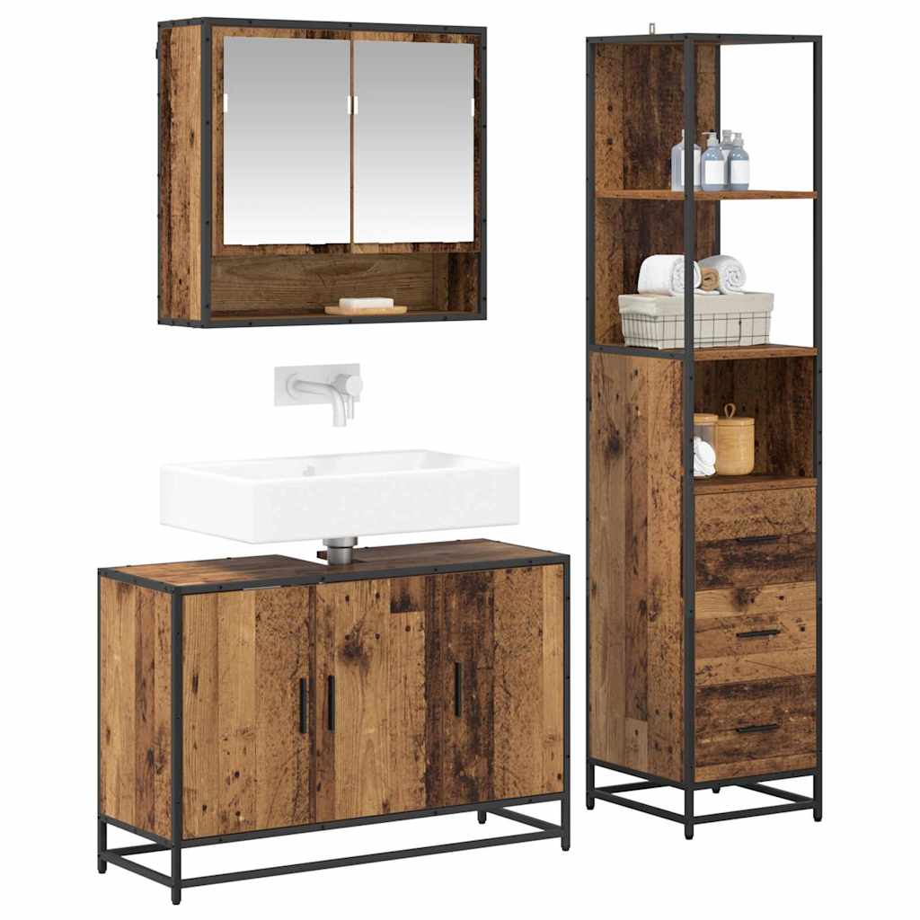 Badezimmermöbel-Set mit Schubladen 3 pcs Altholz Holzwerkstoff