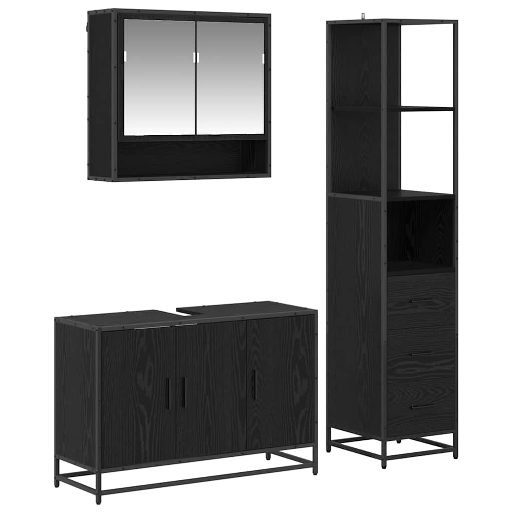 Badezimmermöbel-Set 3 pcs Schwarz Eichen-Optik Holzwerkstoff