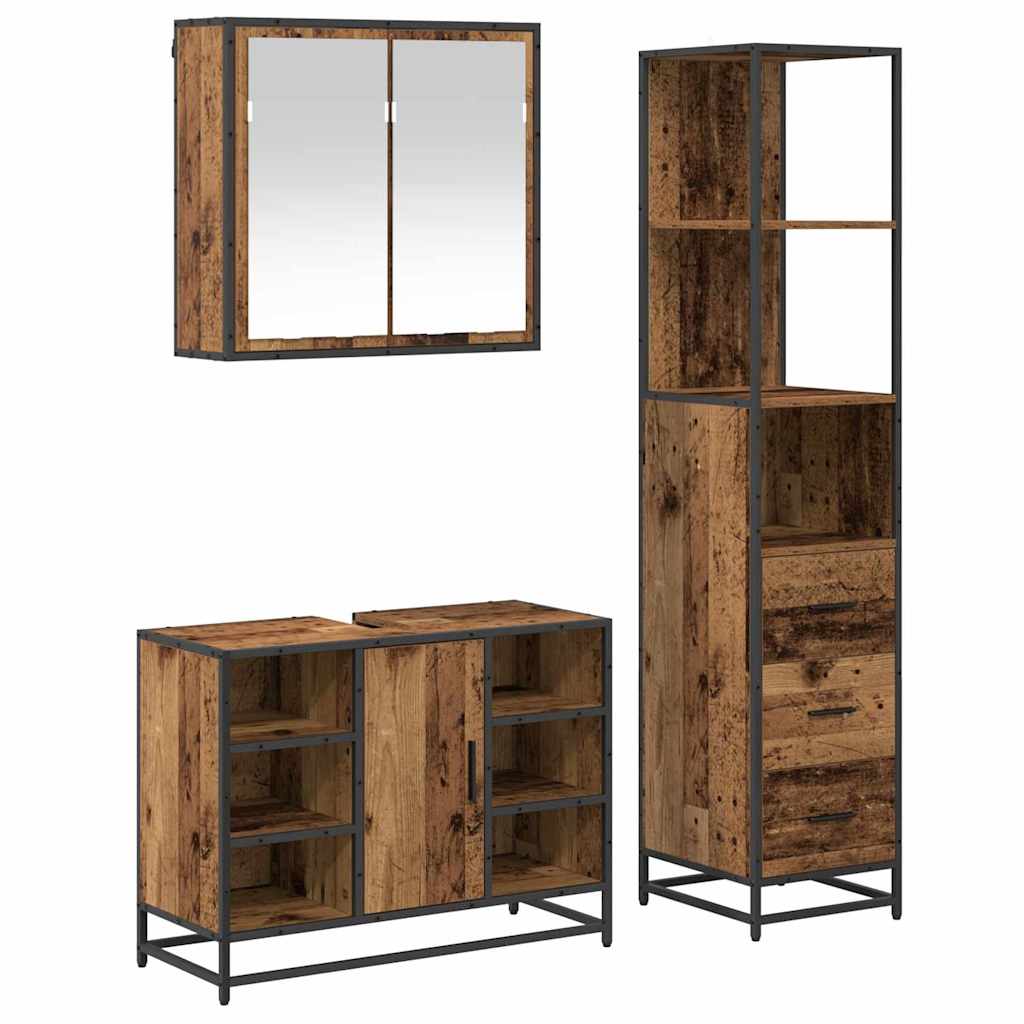 Badezimmermöbel-Set mit Schubladen 3 pcs Altholz Holzwerkstoff