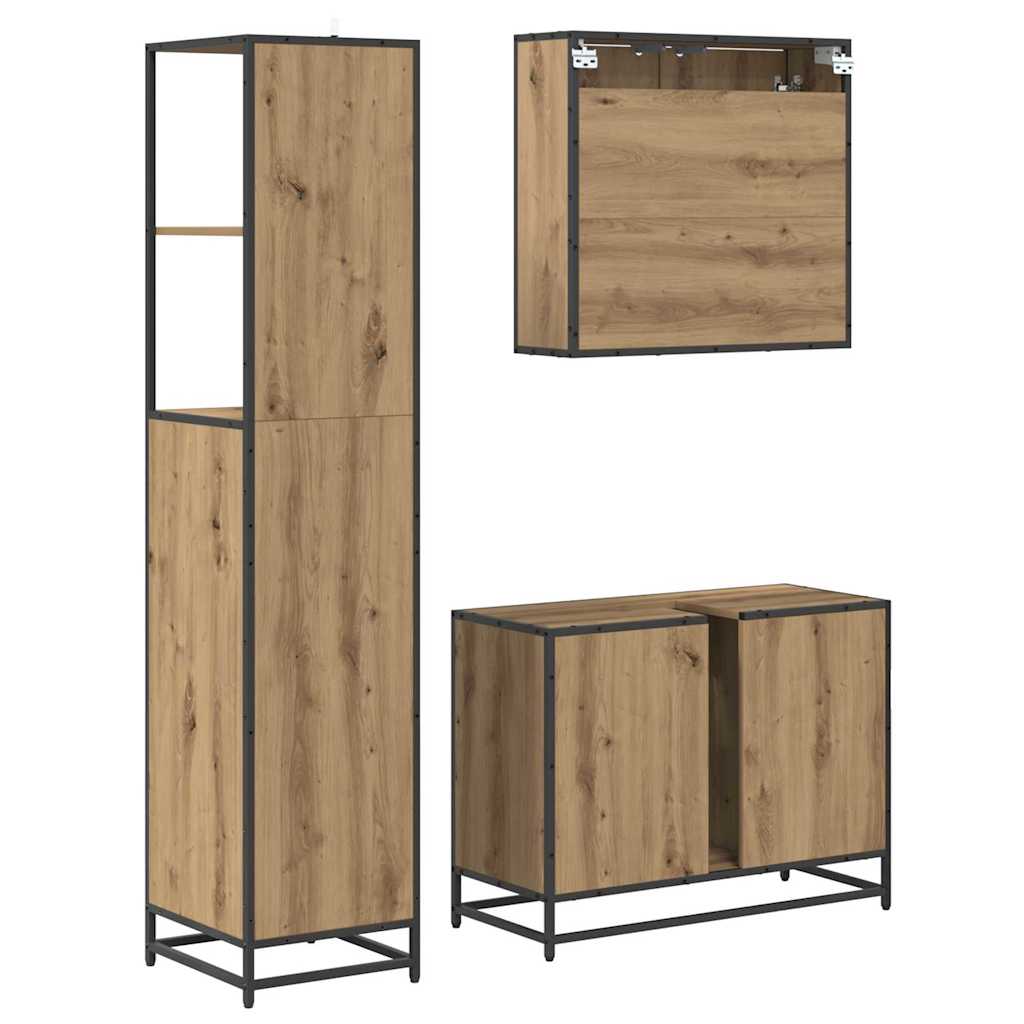 Badezimmermöbel-Set mit Regal 3 pcs Artisan-Eiche Holzwerkstoff