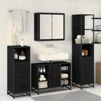 Badezimmermöbel-Set 3 pcs Schwarz Eichen-Optik Holzwerkstoff