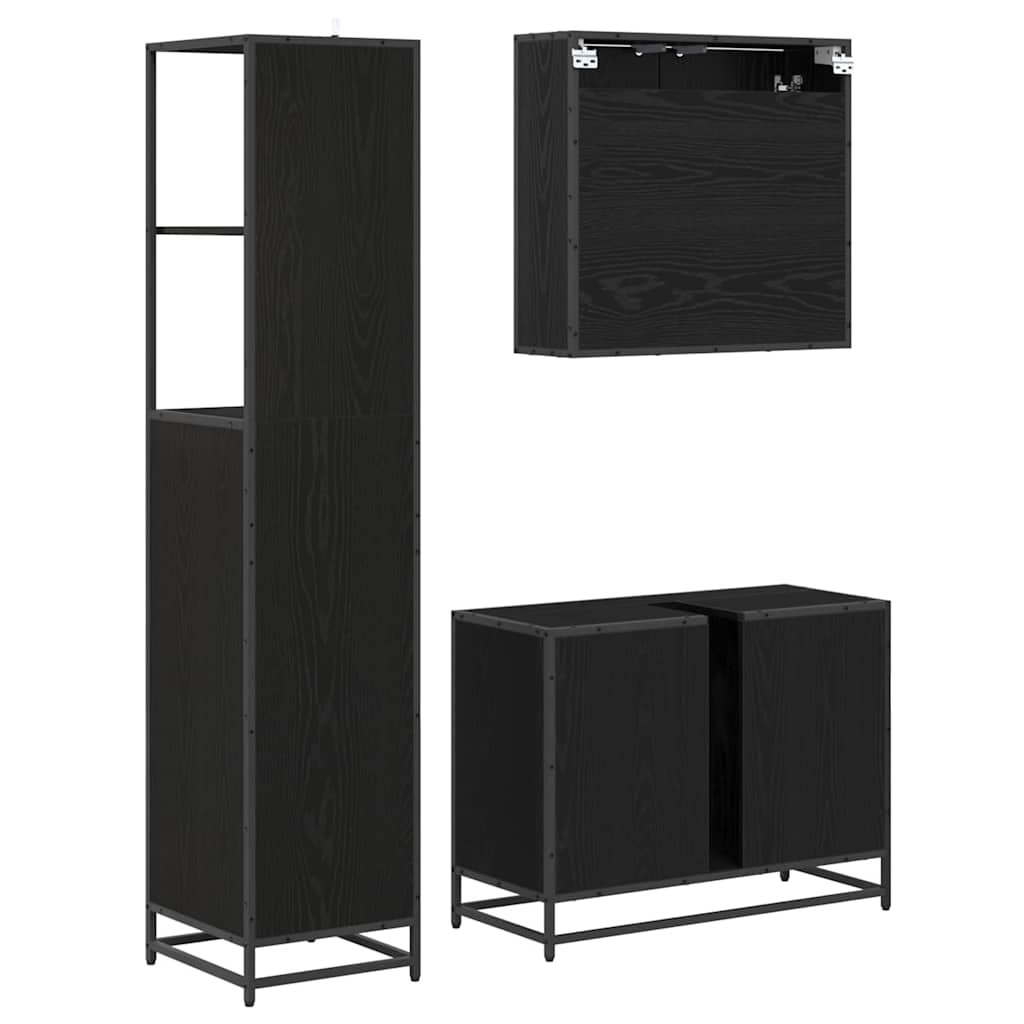 Badezimmermöbel-Set 3 pcs Schwarz Eichen-Optik Holzwerkstoff