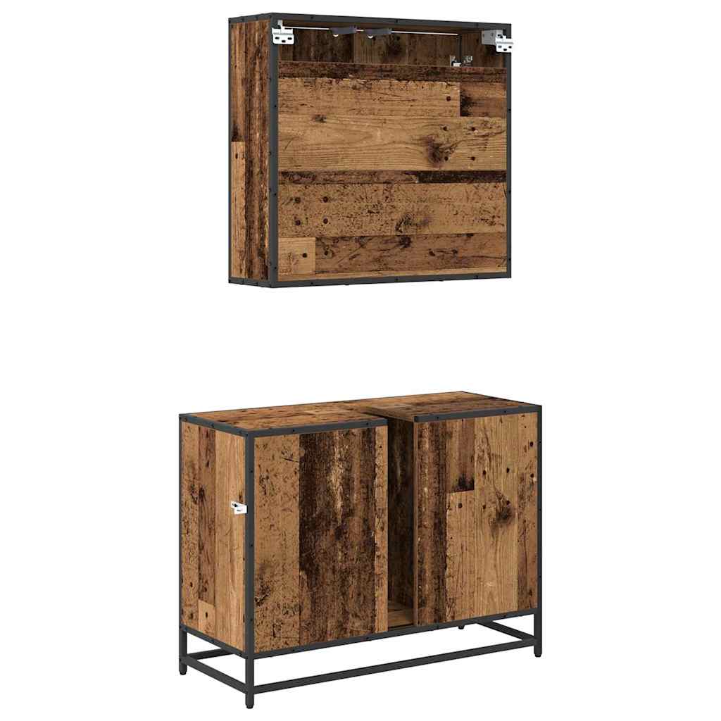 Badezimmermöbel-Set mit Schubladen 2 pcs Altholz Holzwerkstoff