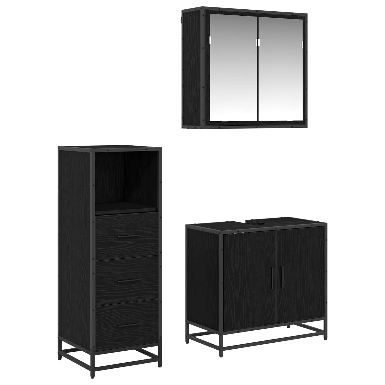 Badezimmermöbel-Set 3 pcs Schwarz Eichen-Optik Holzwerkstoff