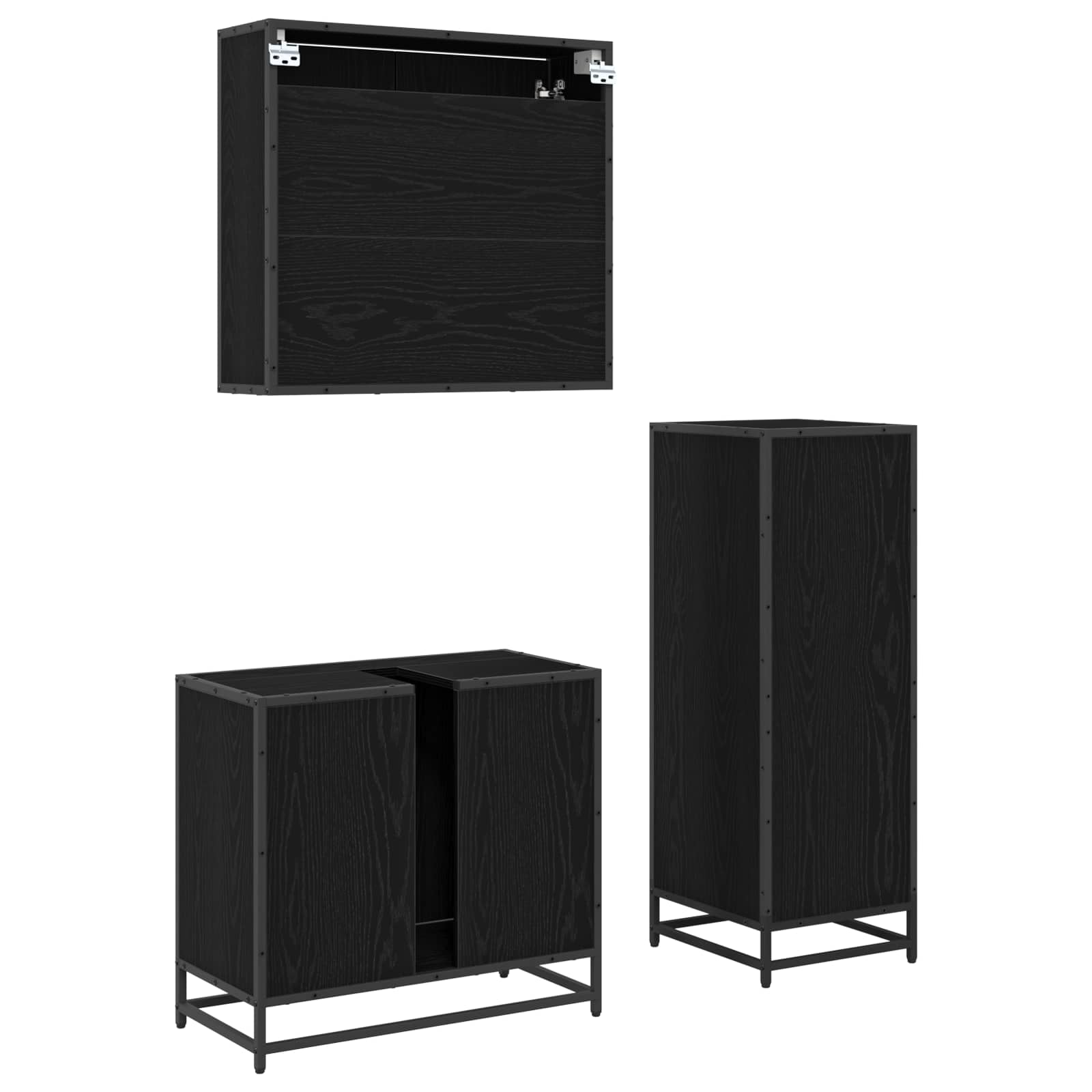 Badezimmermöbel-Set 3 pcs Schwarz Eichen-Optik Holzwerkstoff