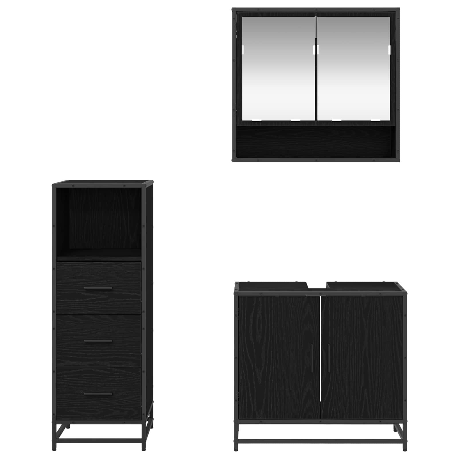 Badezimmermöbel-Set 3 pcs Schwarz Eichen-Optik Holzwerkstoff