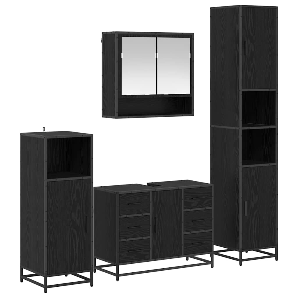 Badezimmermöbel-Set 4 pcs Schwarz Eichen-Optik Holzwerkstoff