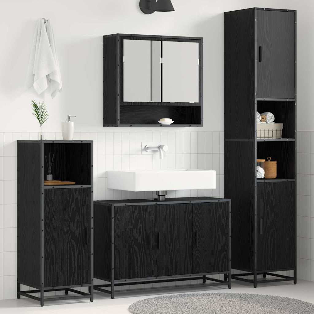 Badezimmermöbel-Set 4 pcs Schwarz Eichen-Optik Holzwerkstoff