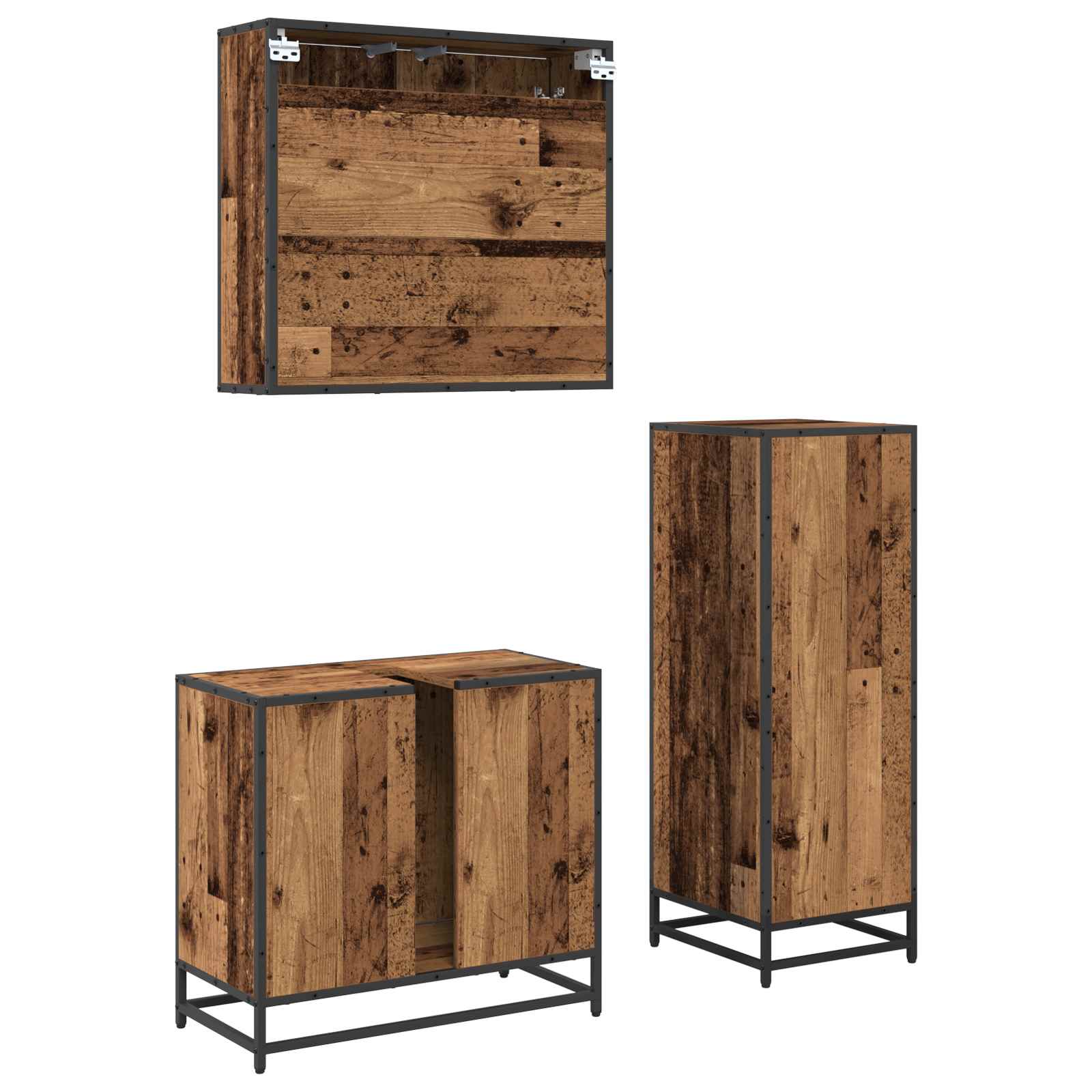 Badezimmermöbel-Set mit Schubladen 3 pcs Altholz Holzwerkstoff
