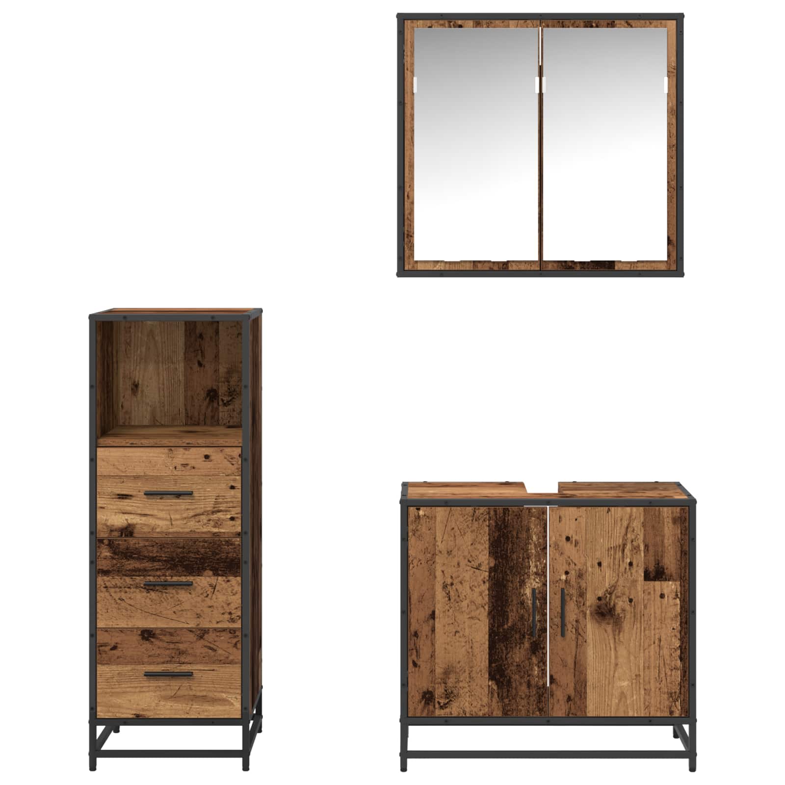 Badezimmermöbel-Set mit Schubladen 3 pcs Altholz Holzwerkstoff