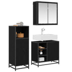 Badezimmermöbel-Set 3 pcs Schwarz Eichen-Optik Holzwerkstoff