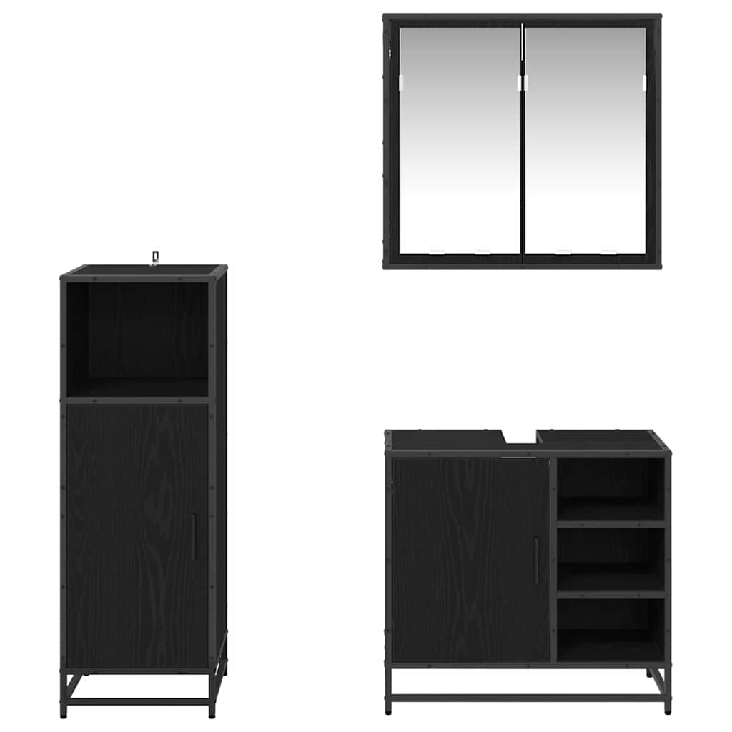 Badezimmermöbel-Set 3 pcs Schwarz Eichen-Optik Holzwerkstoff