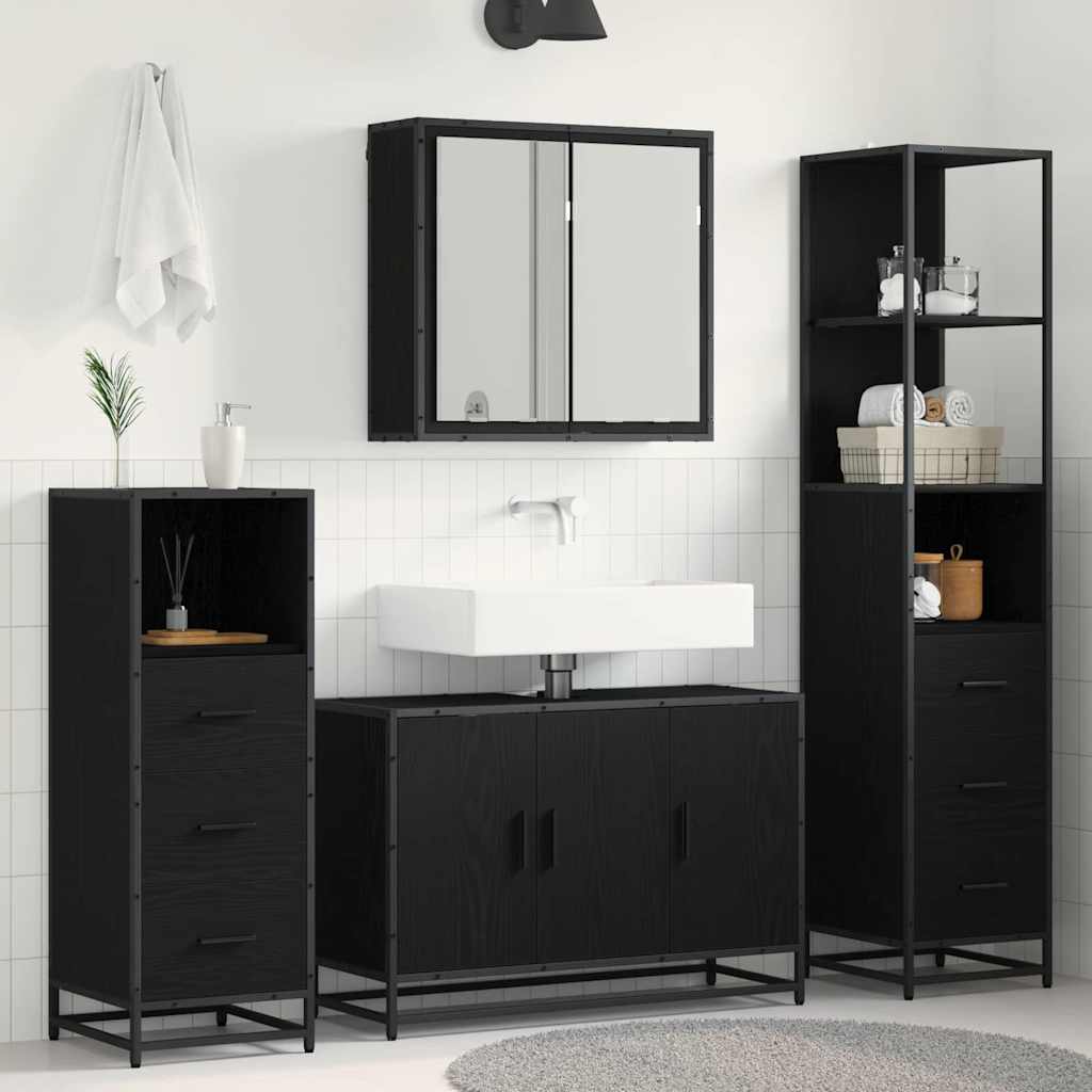 Badezimmermöbel-Set 3 pcs Schwarz Eichen-Optik Holzwerkstoff