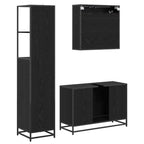 Badezimmermöbel-Set 3 pcs Schwarz Eichen-Optik Holzwerkstoff