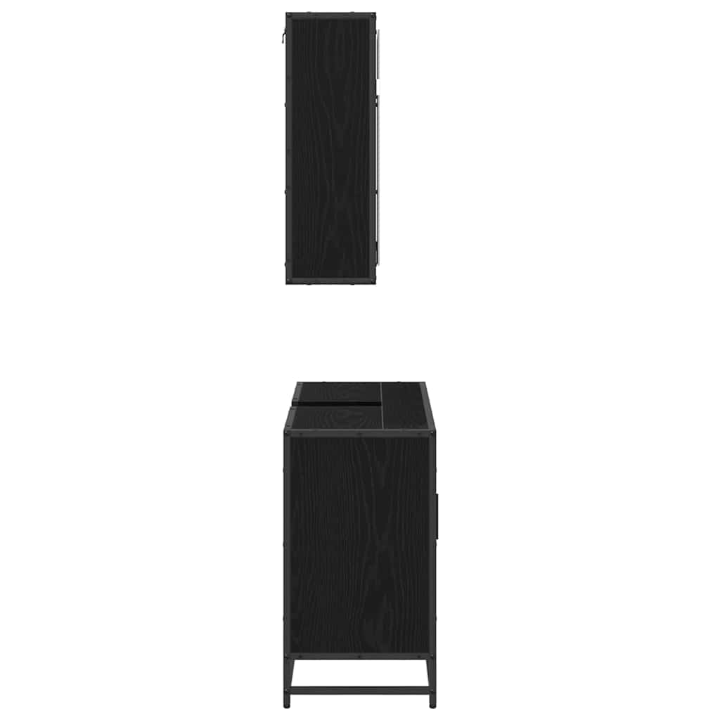 Badezimmermöbel-Set 2 pcs Schwarz Eichen-Optik Holzwerkstoff