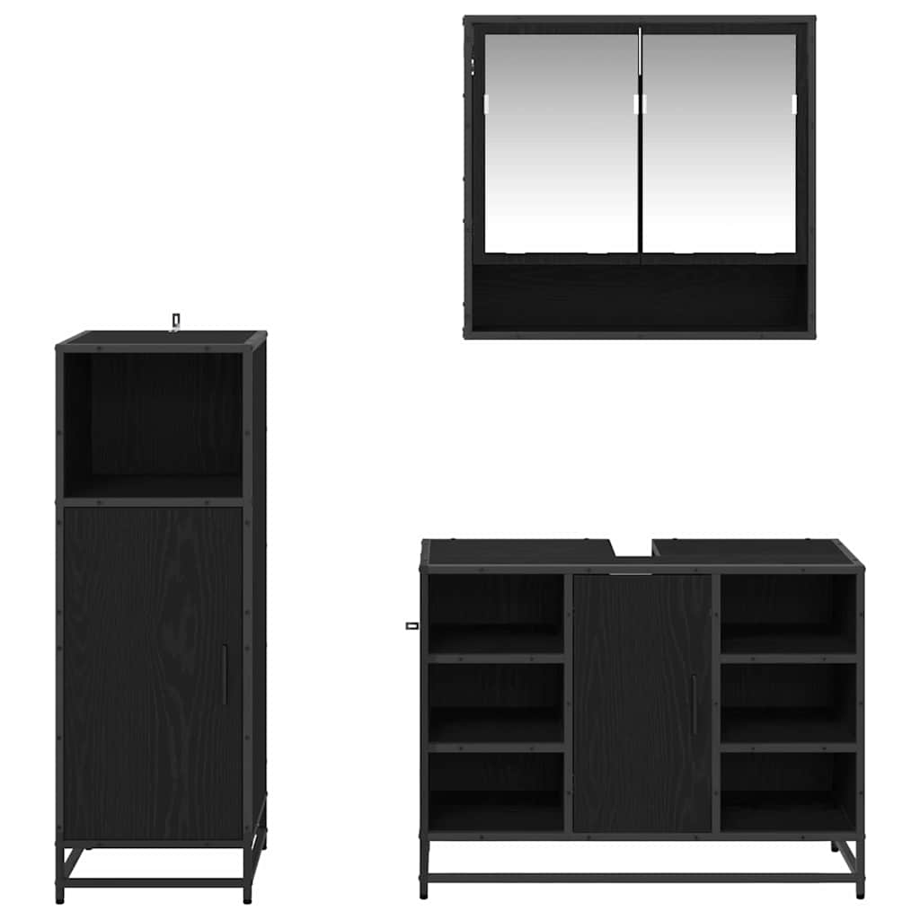 Badezimmermöbel-Set 3 pcs Schwarz Eichen-Optik Holzwerkstoff