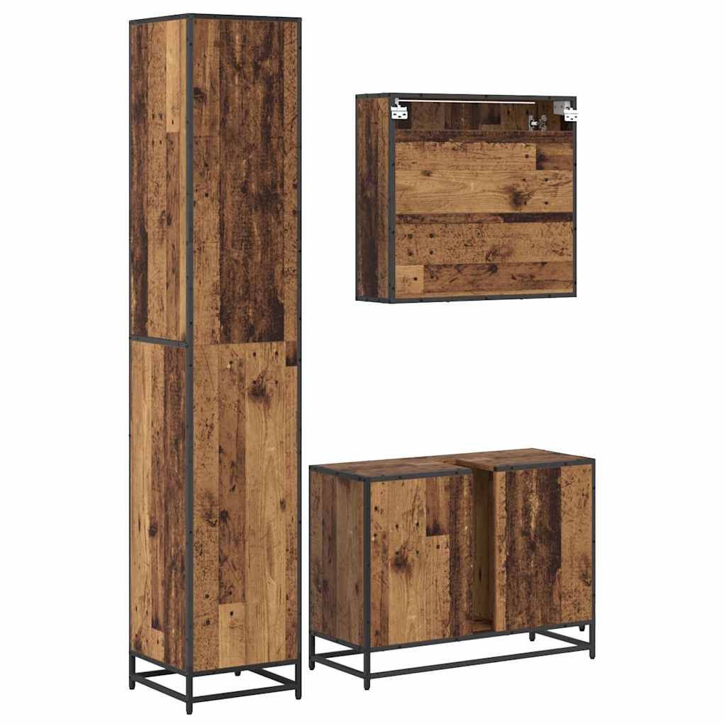 Badezimmermöbel-Set mit Regal 3 pcs Altholz Holzwerkstoff