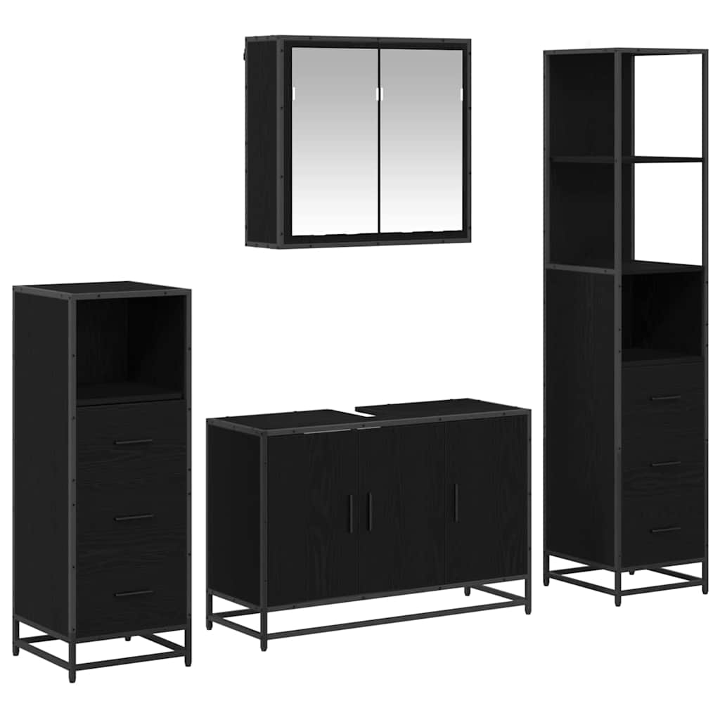 Badezimmermöbel-Set 4 pcs Schwarz Eichen-Optik Holzwerkstoff