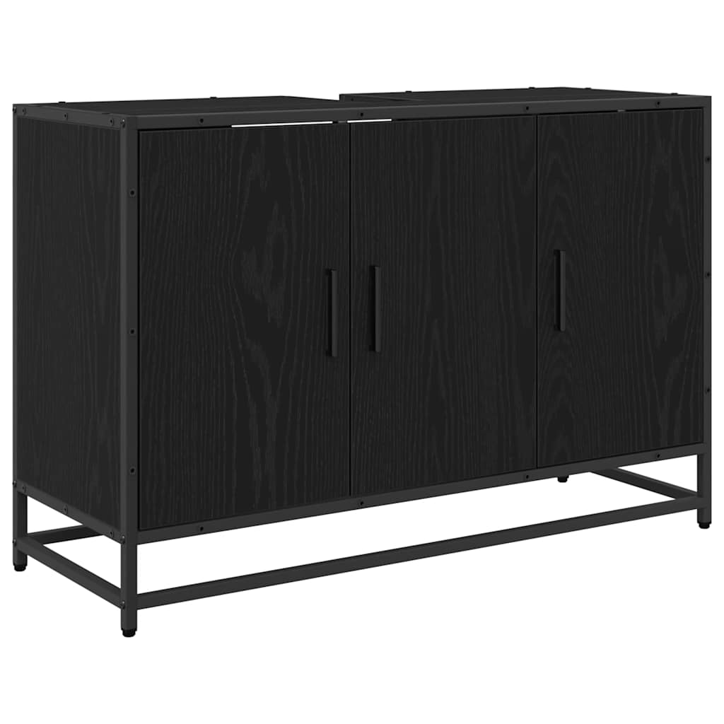 Badezimmermöbel-Set 4 pcs Schwarz Eichen-Optik Holzwerkstoff