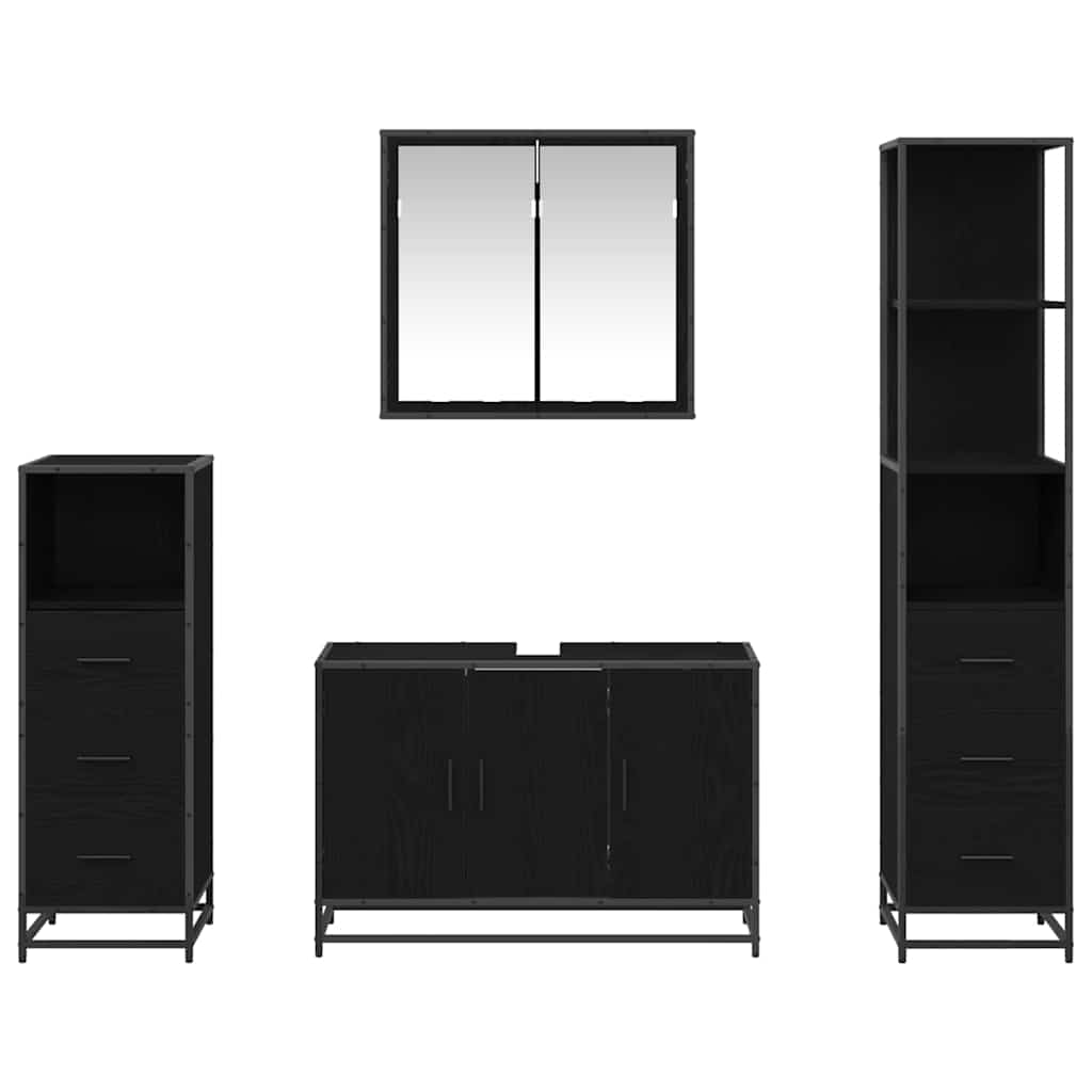Badezimmermöbel-Set 4 pcs Schwarz Eichen-Optik Holzwerkstoff