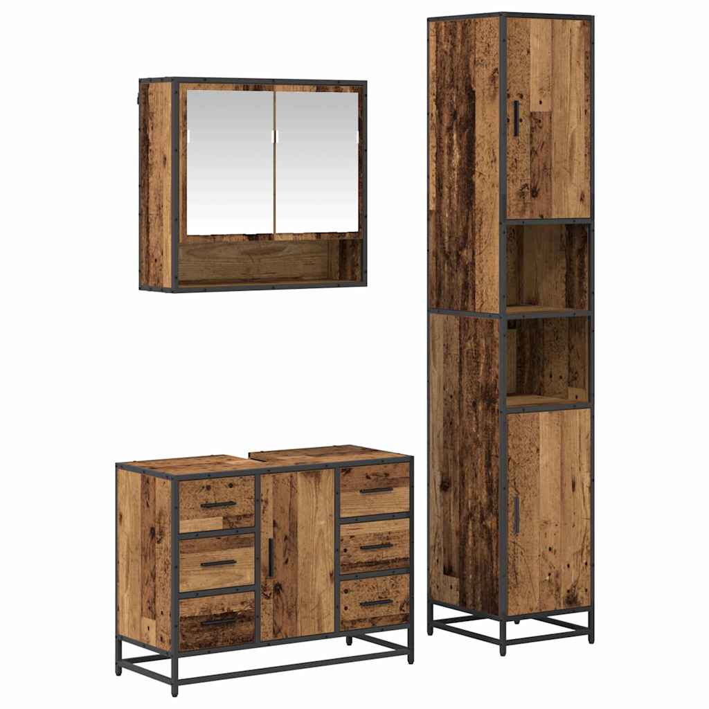 Badezimmermöbel-Set mit Schubladen 3 pcs Altholz Holzwerkstoff