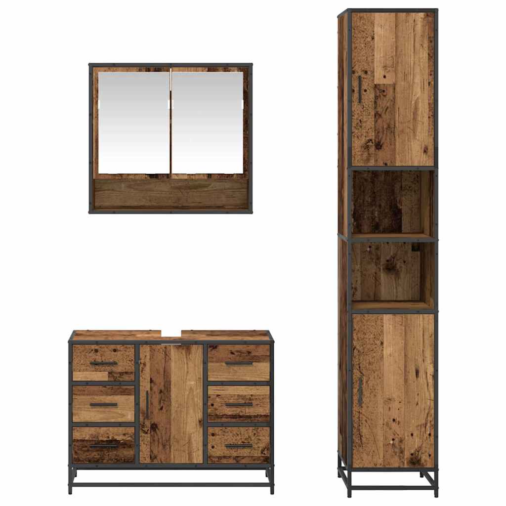 Badezimmermöbel-Set mit Schubladen 3 pcs Altholz Holzwerkstoff