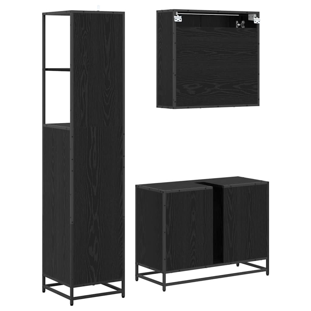 Badezimmermöbel-Set 3 pcs Schwarz Eichen-Optik Holzwerkstoff