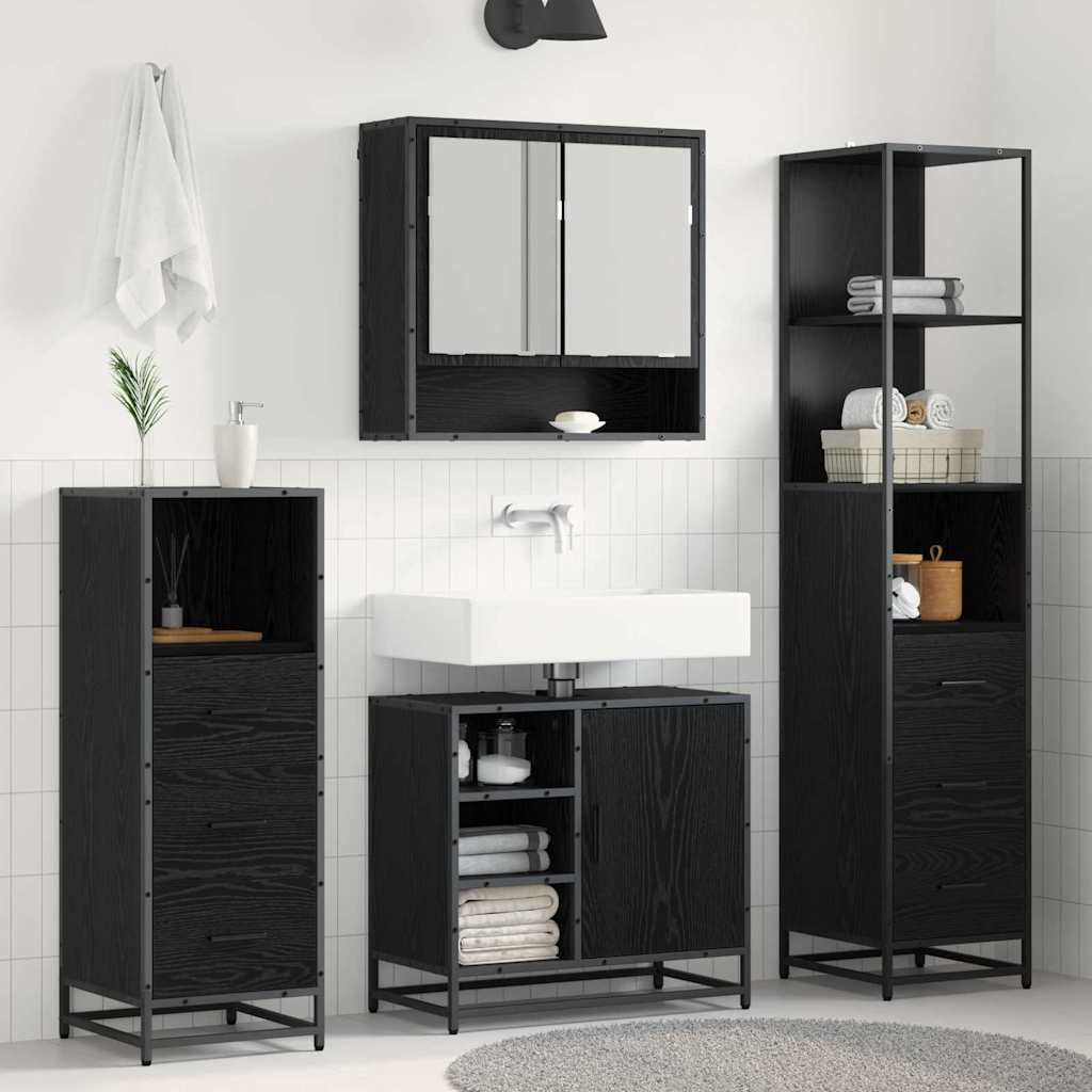 Badezimmermöbel-Set 3 pcs Schwarz Eichen-Optik Holzwerkstoff