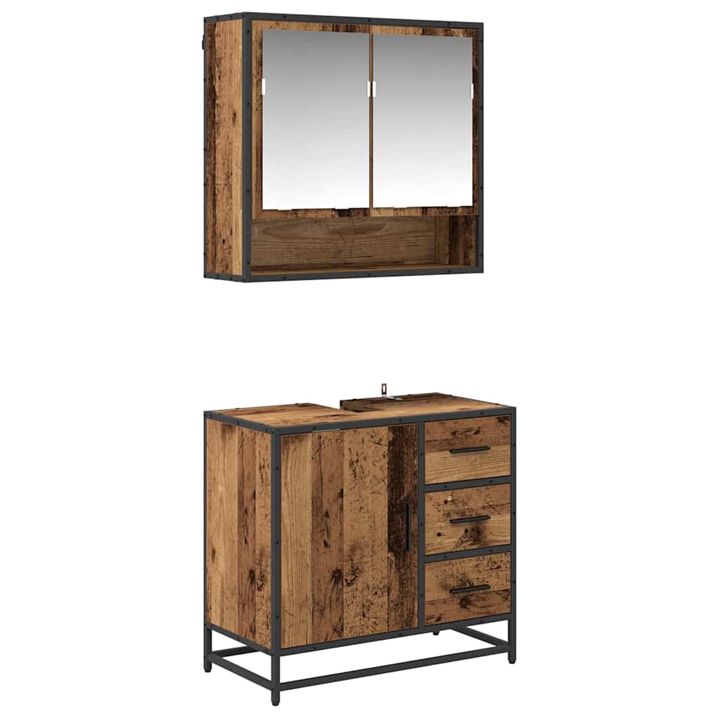 Badezimmermöbel-Set mit Schubladen 2 pcs Altholz Holzwerkstoff