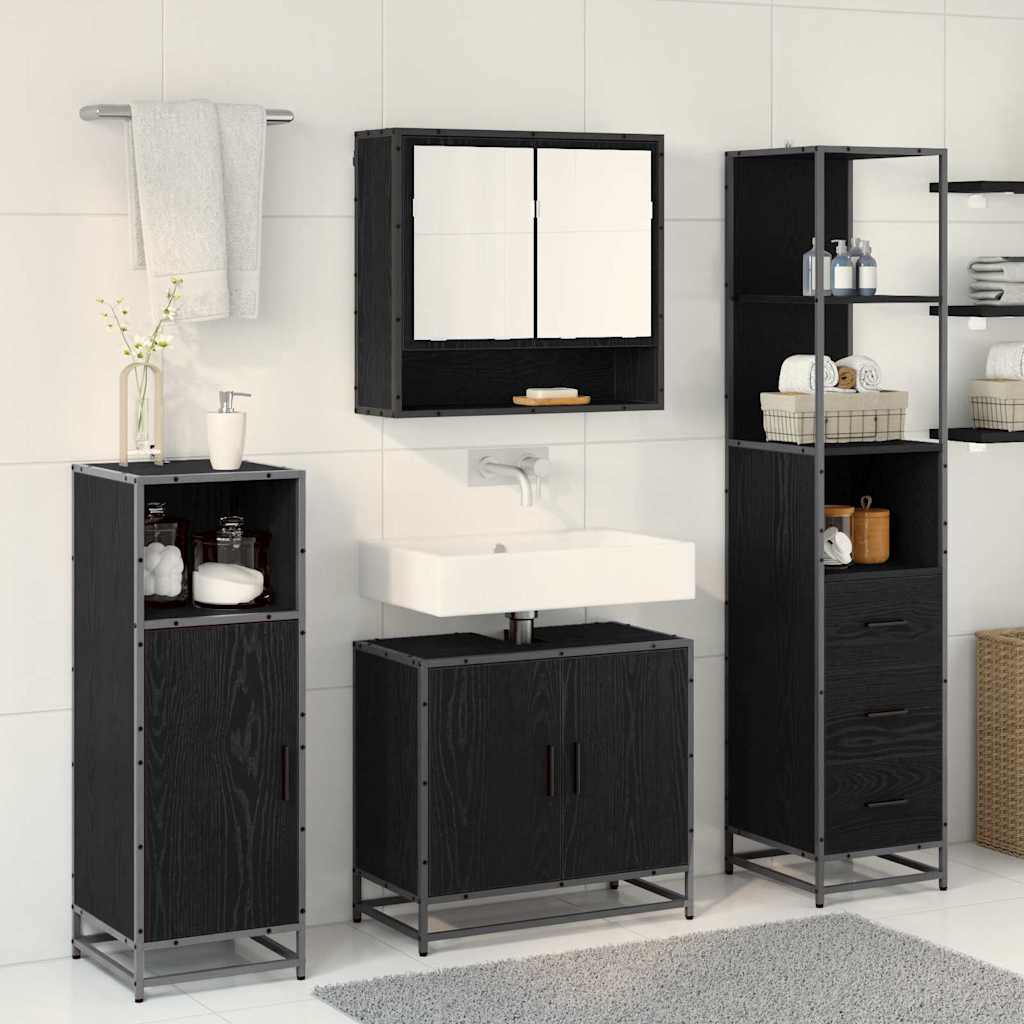Badezimmermöbel-Set 3 pcs Schwarz Eichen-Optik Holzwerkstoff