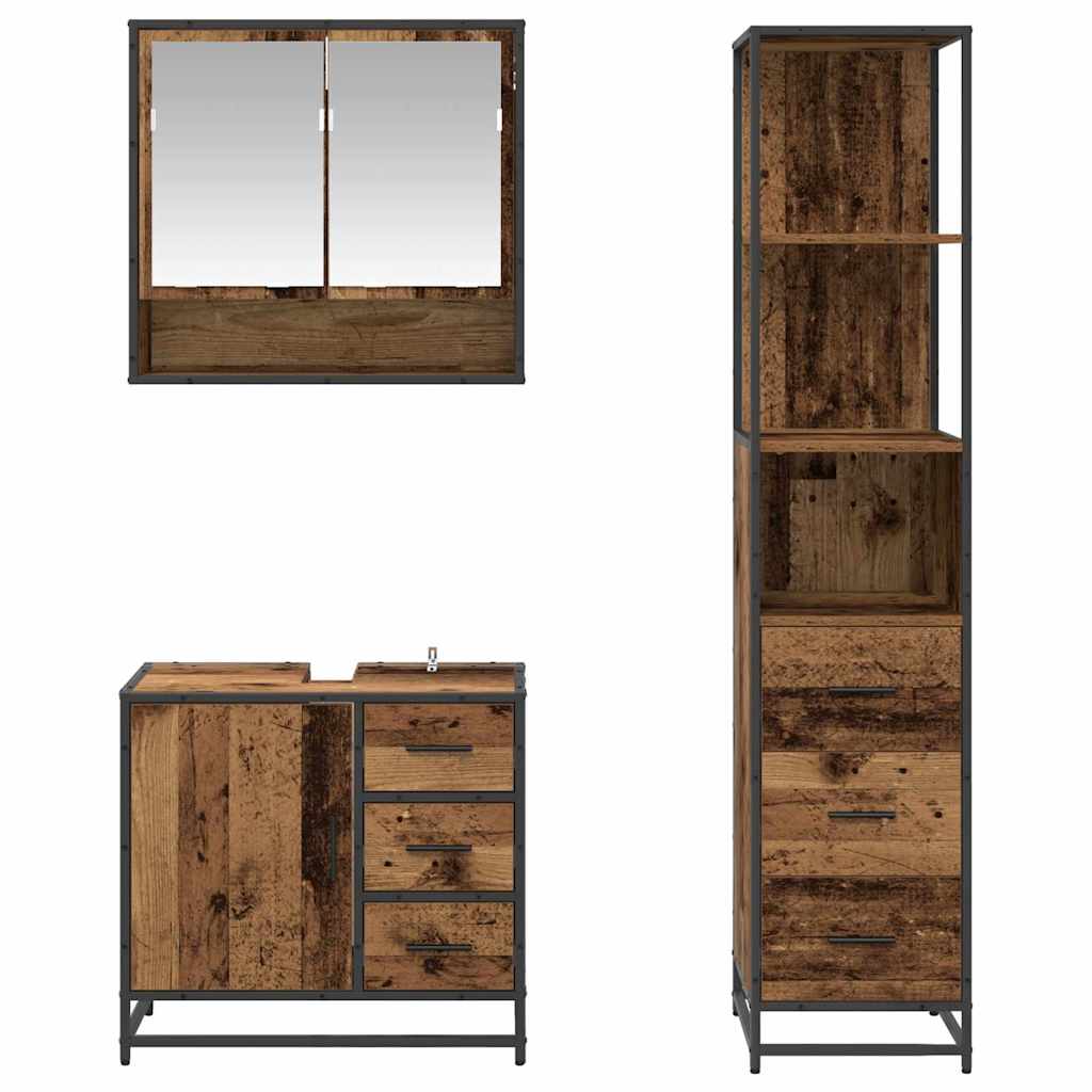 Badezimmermöbel-Set mit Schubladen 3 pcs Altholz Holzwerkstoff