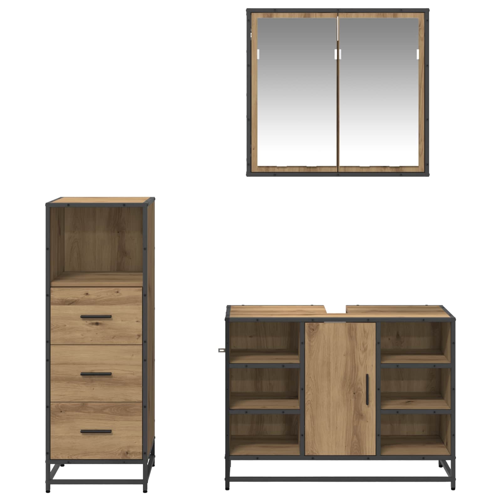 Badezimmermöbel-Set mit Regal 3 pcs Artisan-Eiche Holzwerkstoff