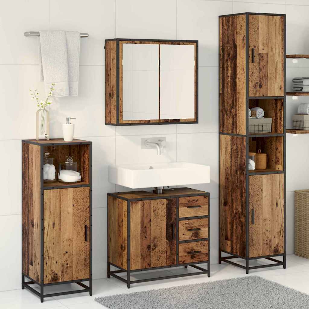 Badezimmermöbel-Set mit Schubladen 3 pcs Altholz Holzwerkstoff