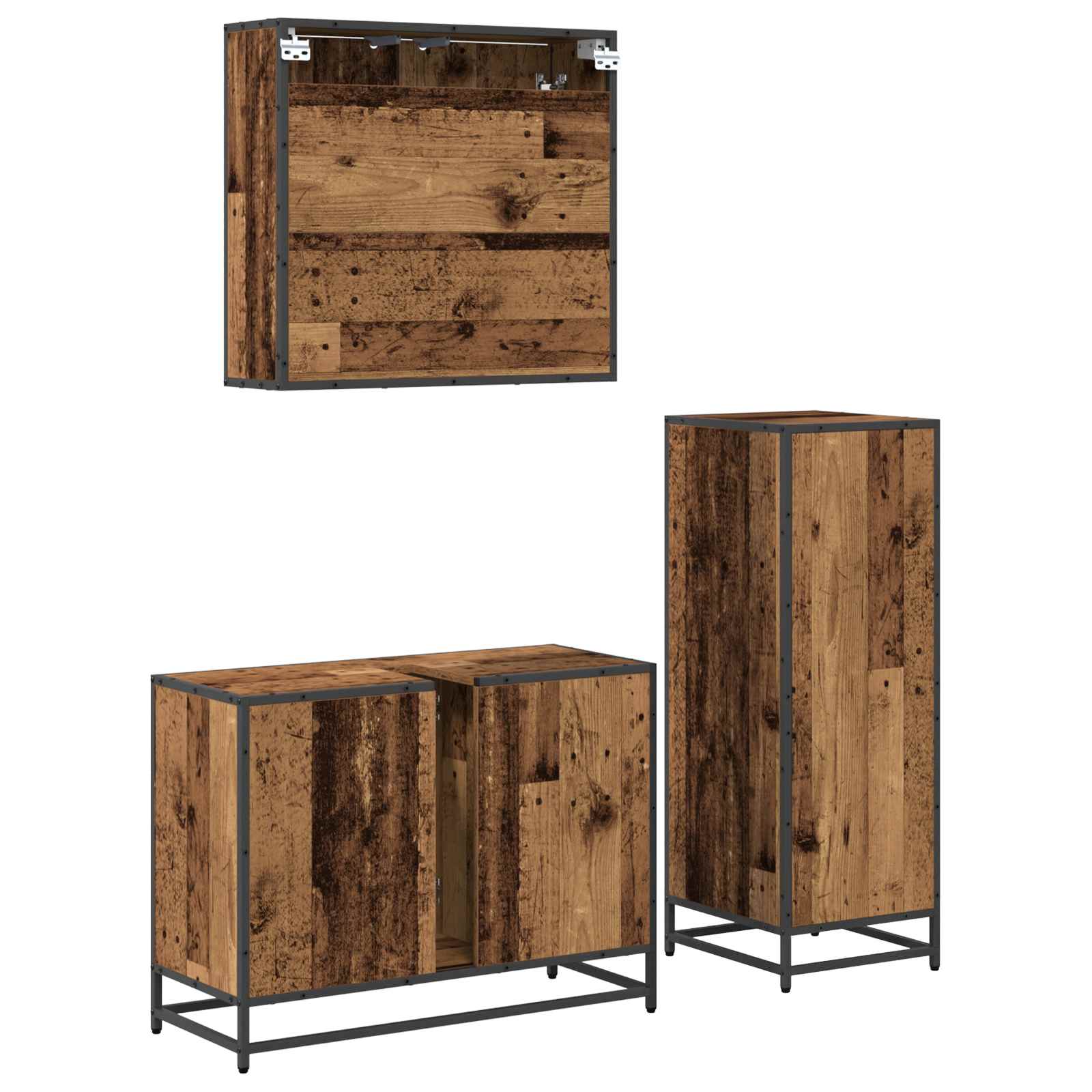 Badezimmermöbel-Set mit Schubladen 3 pcs Altholz Holzwerkstoff