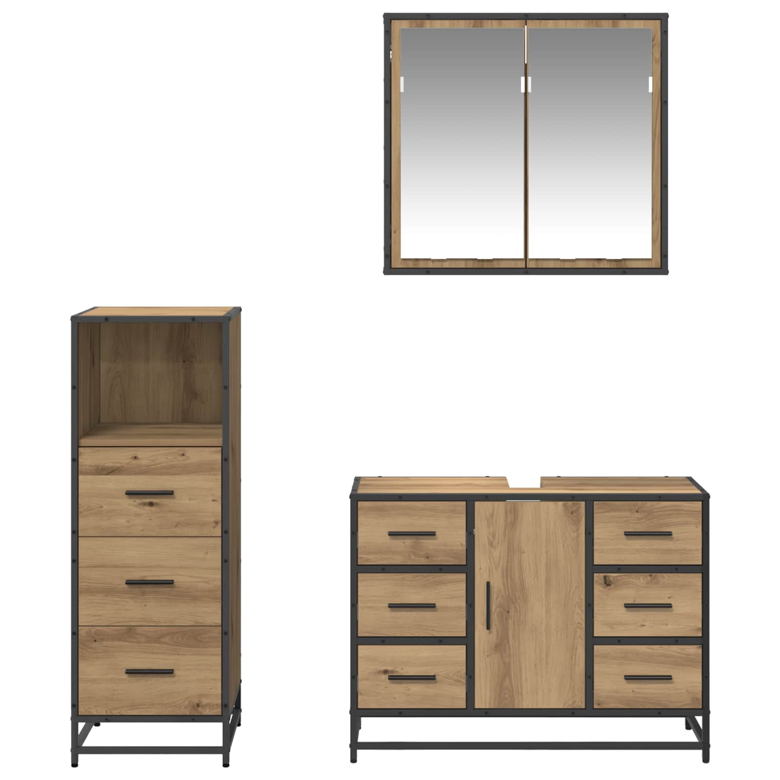 Badezimmermöbel-Set mit Regal 3 pcs Artisan-Eiche Holzwerkstoff