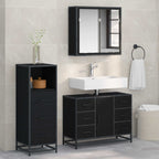Badezimmermöbel-Set 3 pcs Schwarz Eichen-Optik Holzwerkstoff