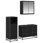 Badezimmermöbel-Set 3 pcs Schwarz Eichen-Optik Holzwerkstoff