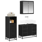 Badezimmermöbel-Set 3 pcs Schwarz Eichen-Optik Holzwerkstoff