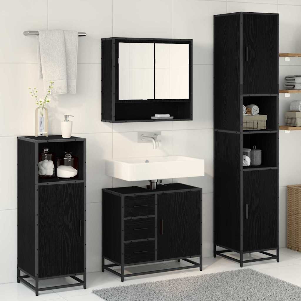 Badezimmermöbel-Set 3 pcs Schwarz Eichen-Optik Holzwerkstoff