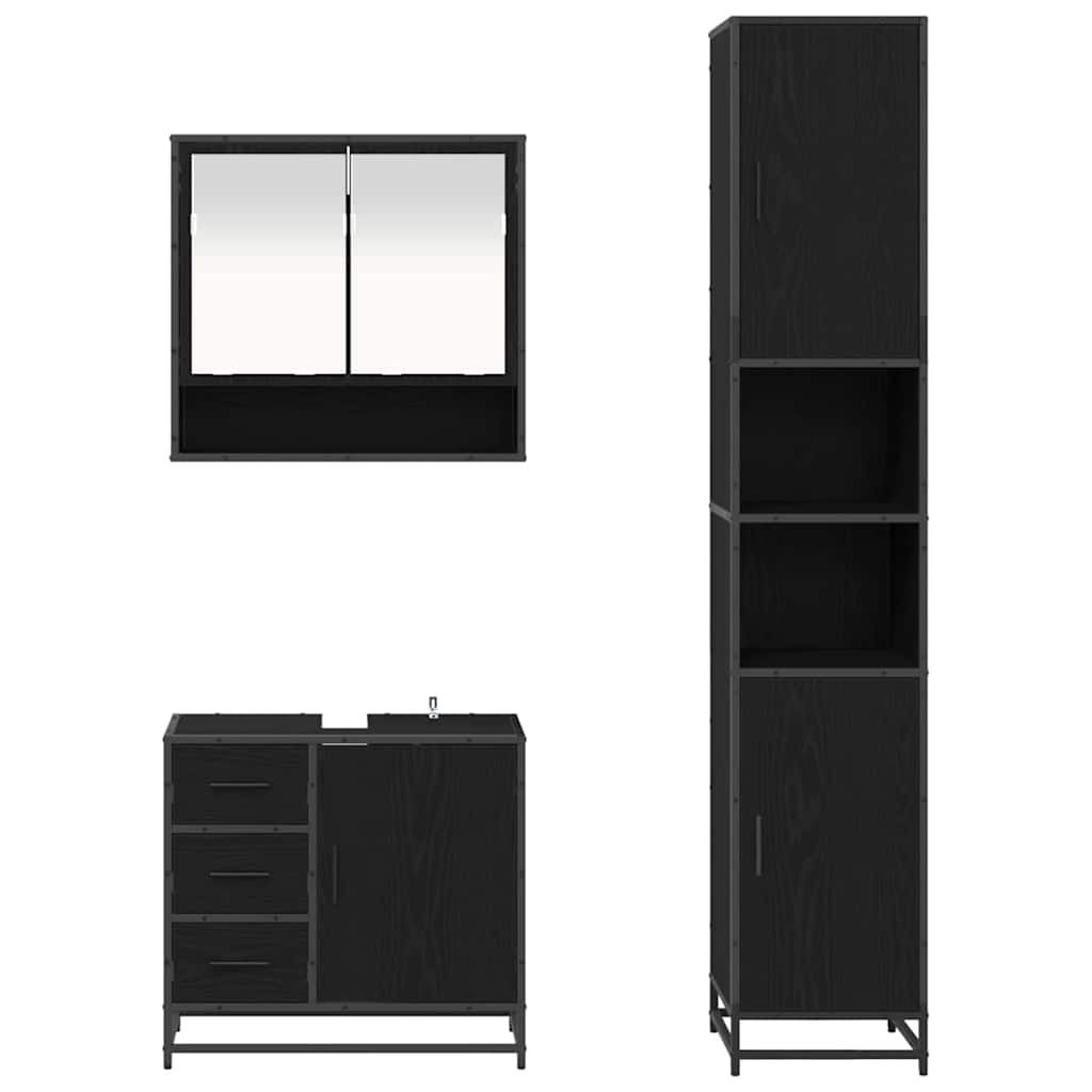 Badezimmermöbel-Set 3 pcs Schwarz Eichen-Optik Holzwerkstoff