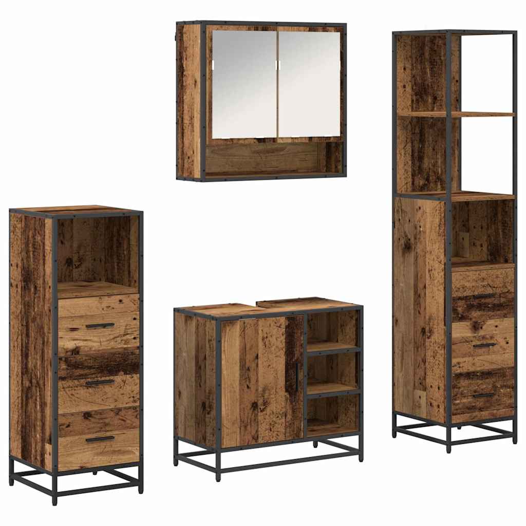 Badezimmermöbel-Set mit Schubladen 4 pcs Altholz Holzwerkstoff