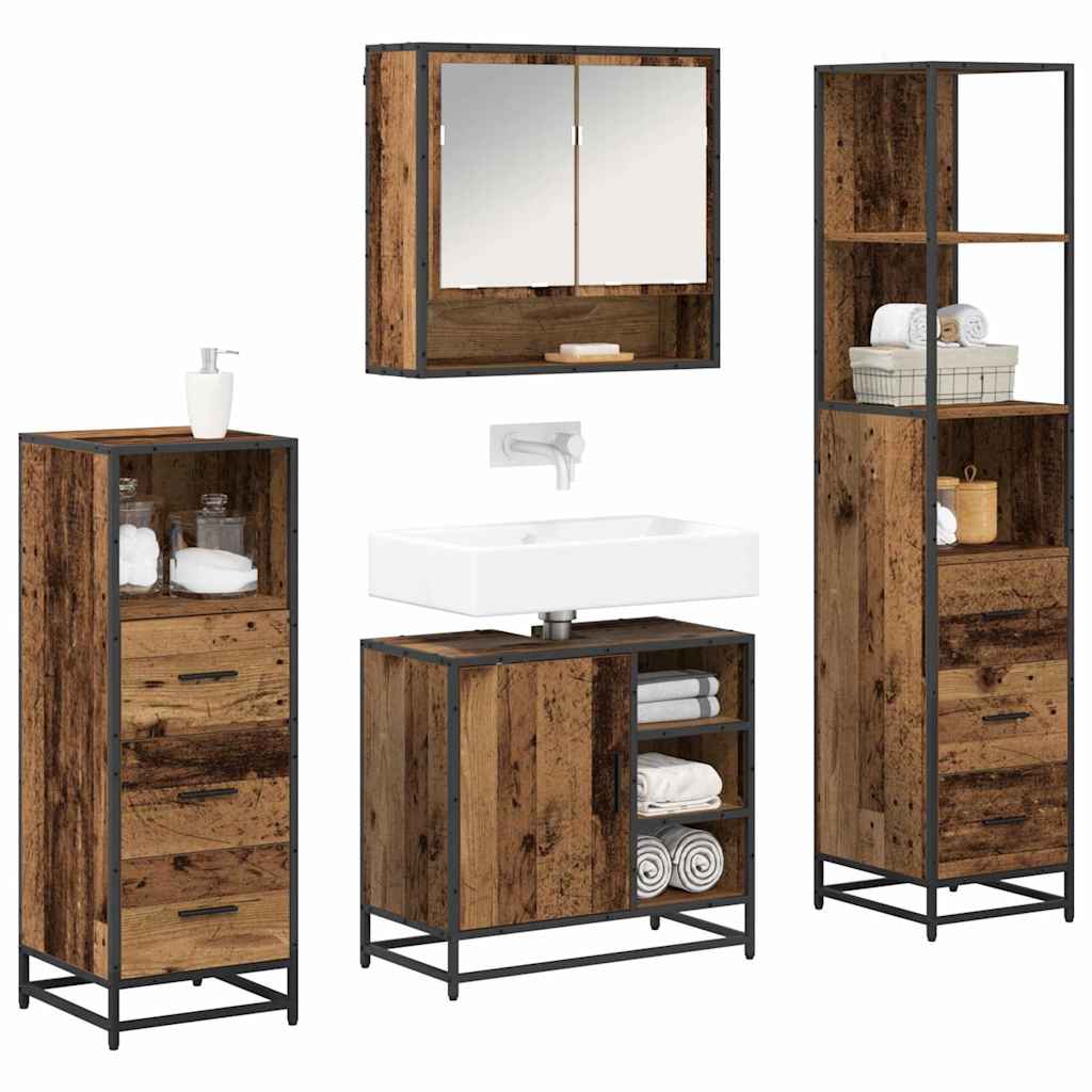 Badezimmermöbel-Set mit Schubladen 4 pcs Altholz Holzwerkstoff