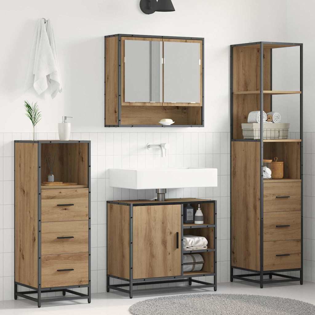 Badezimmermöbel-Set mit Regal 4 pcs Artisan-Eiche Holzwerkstoff
