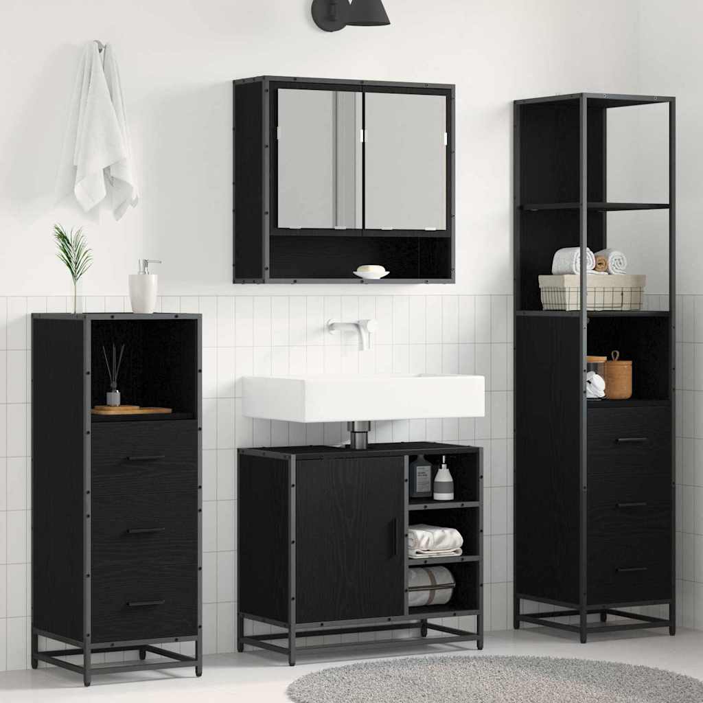 Badezimmermöbel-Set 4 pcs Schwarz Eichen-Optik Holzwerkstoff