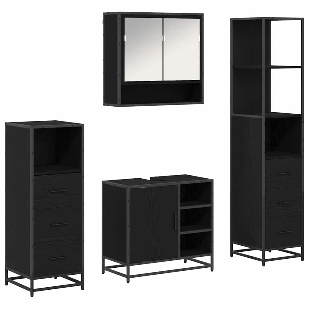 Badezimmermöbel-Set 4 pcs Schwarz Eichen-Optik Holzwerkstoff