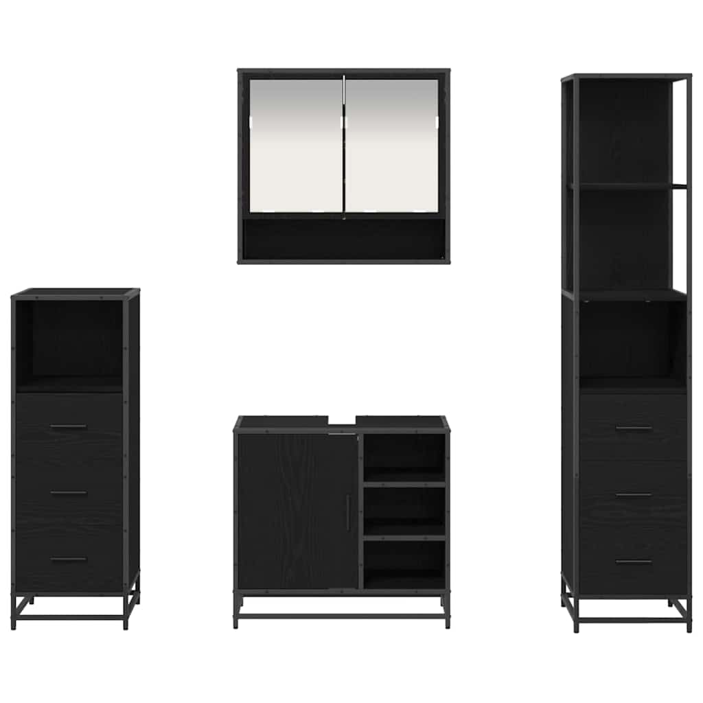 Badezimmermöbel-Set 4 pcs Schwarz Eichen-Optik Holzwerkstoff