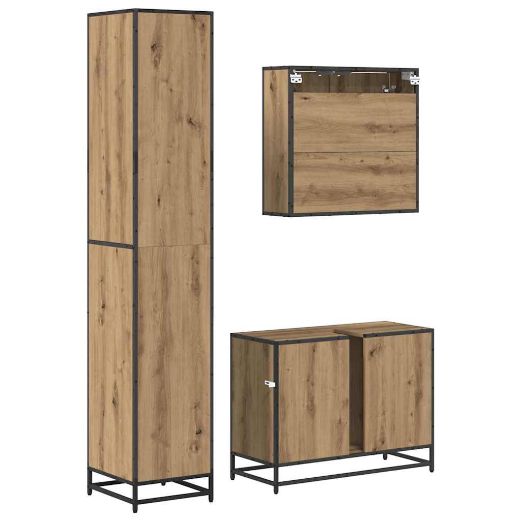 Badezimmermöbel-Set mit Regal 3 pcs Artisan-Eiche Holzwerkstoff